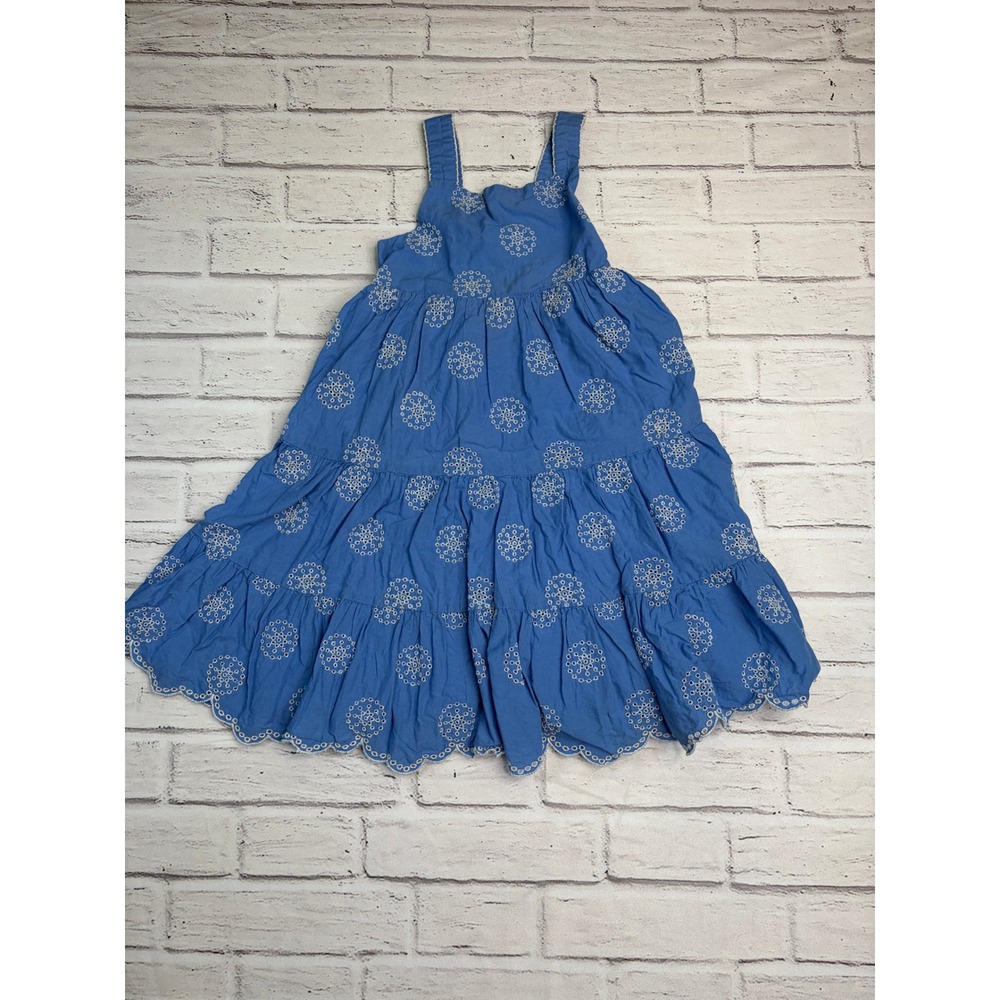 Mini Boden Girls Blue Eyelet Tiered Sundress Sleeveless Cotton 4-5Y 110cm